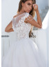 Beaded Ivory Lace Tulle Buttons Back Wedding Dress